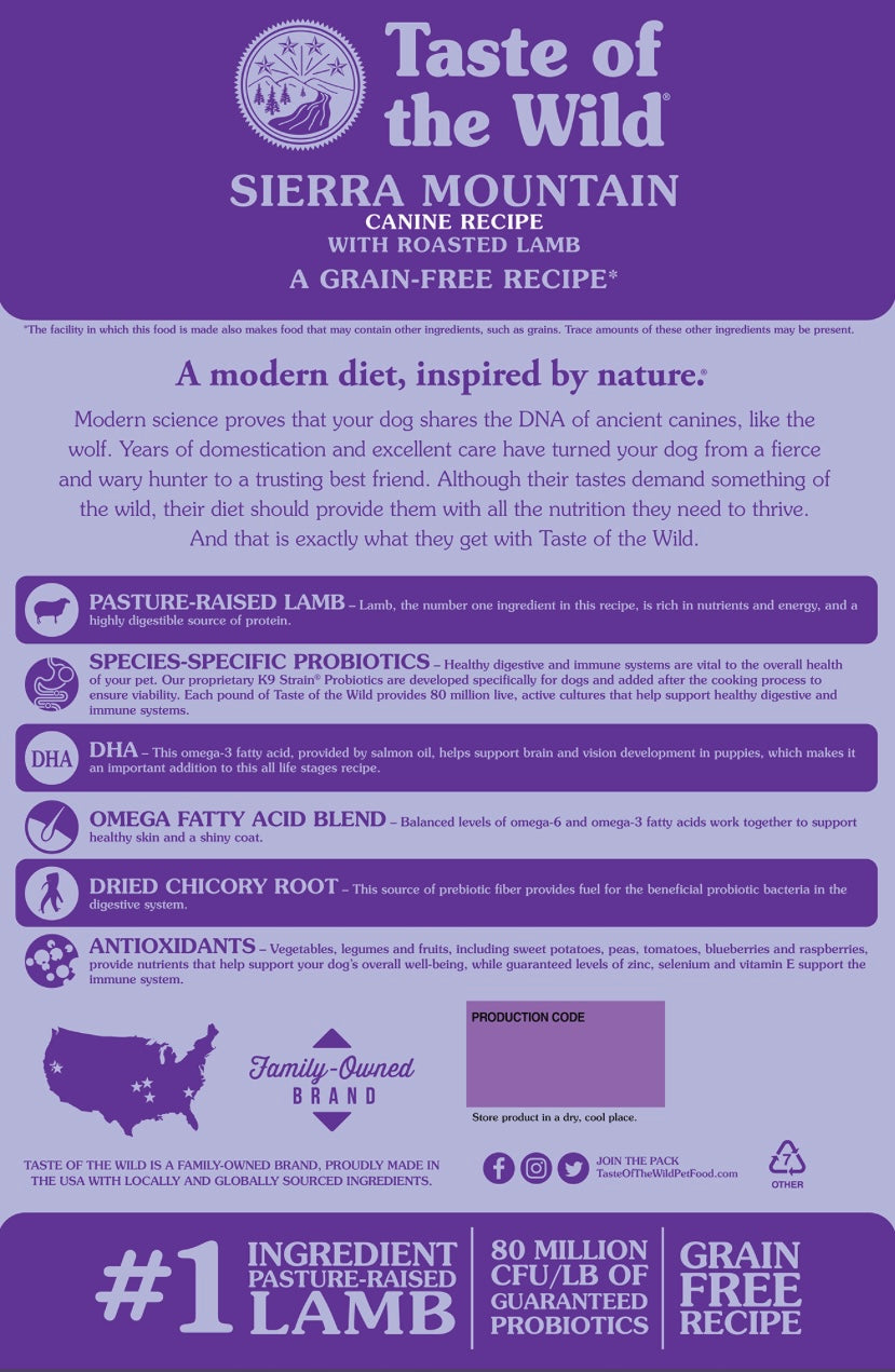 Taste of The Wild Sierra Mountain Canine Recipe with Roasted Lamb